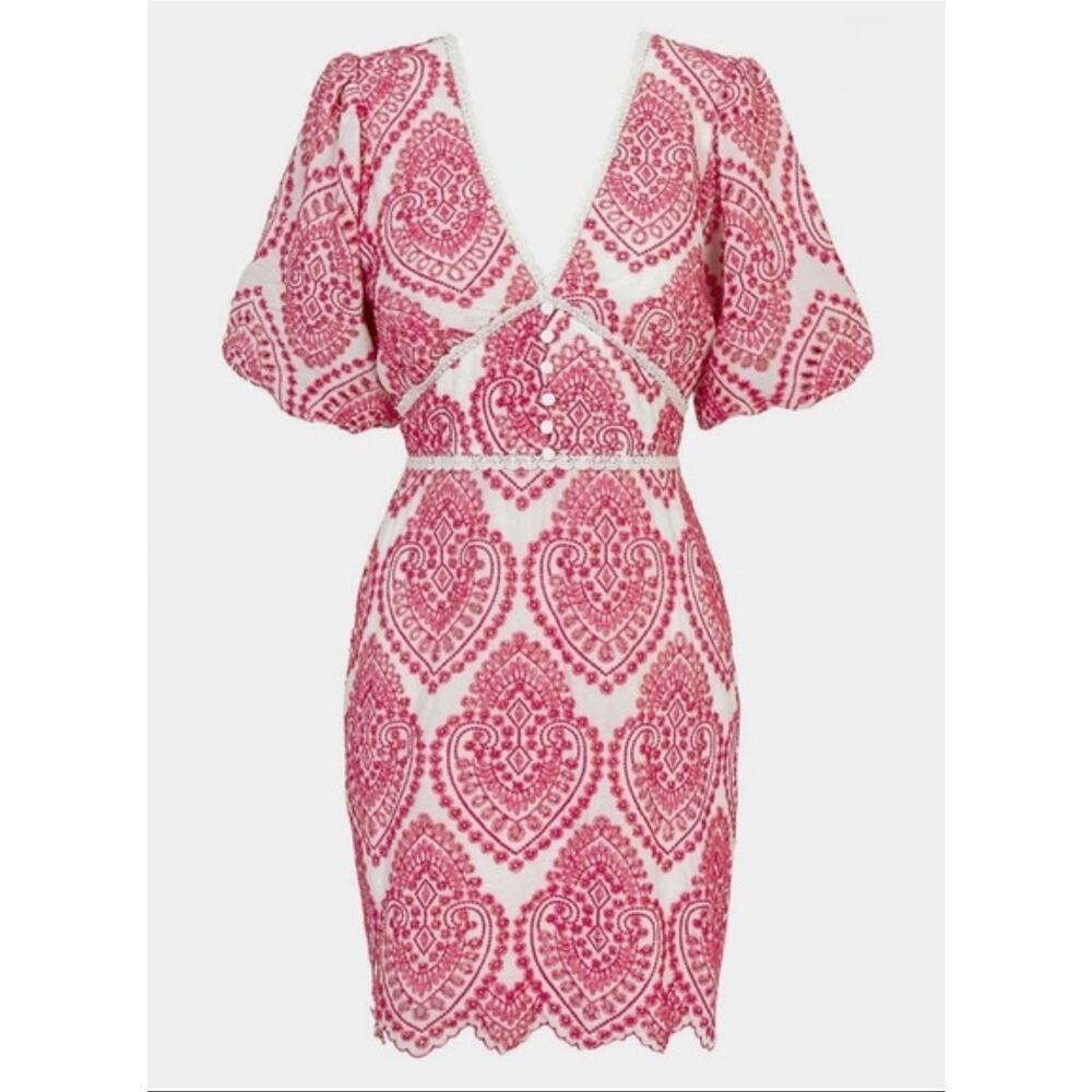Adelyn Rae Dress Sz XL Women's Eyelet embroidery Pink and White EUC